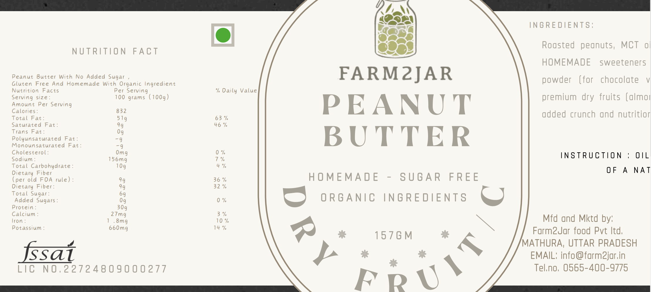 Peanut Butter - Dry Fruit & CHOCOLATE - Farm2Jar SUGAR FREE
